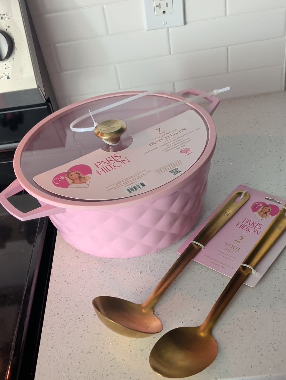 Paris Hilton Pink Dutch Oven with Gold-Tone Serving Spoons